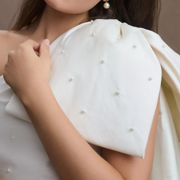 Sachin & Babi Pippa One-Shoulder Pearl-Embellished Bridal Wedding Mini Dress, 0 - Picture 3 of 15